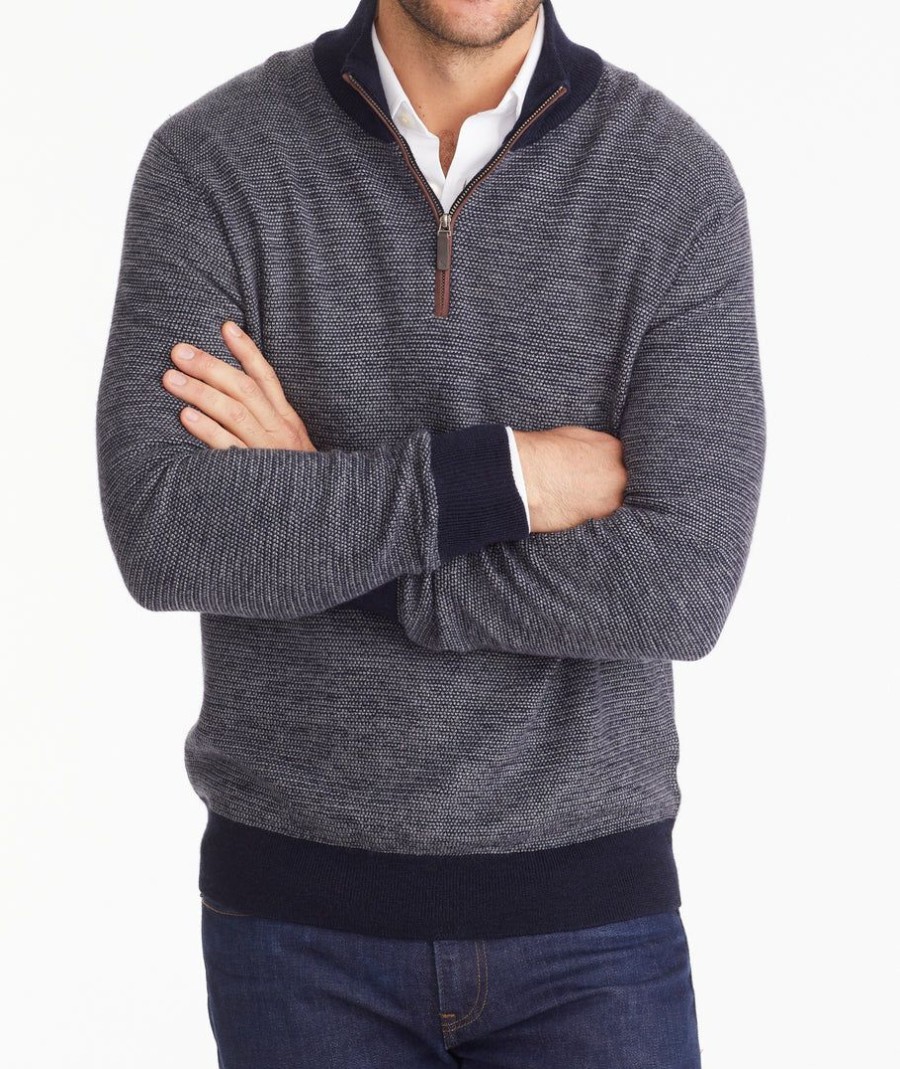 Men * | Top 10 Untuckit Birdseye Merino Wool Quarter-Zip Sweater Sweaters & Sweatshirts Navy