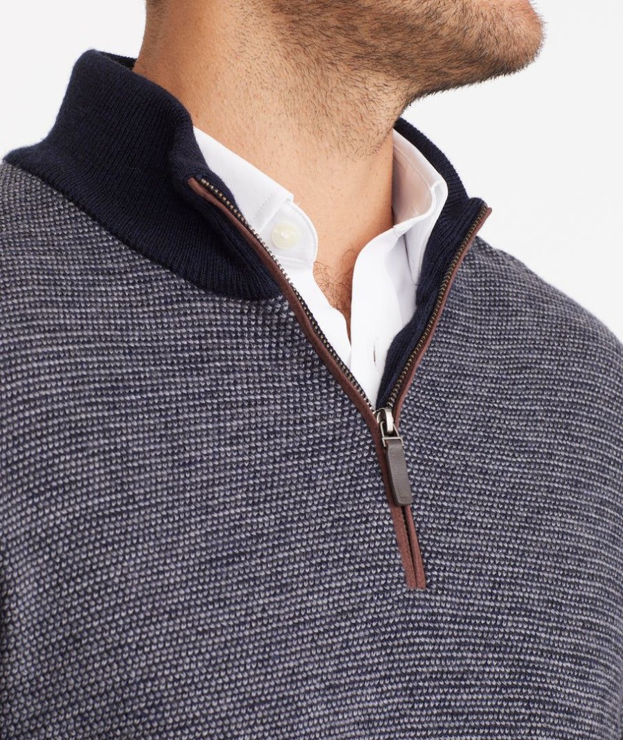 Men * | Top 10 Untuckit Birdseye Merino Wool Quarter-Zip Sweater Sweaters & Sweatshirts Navy