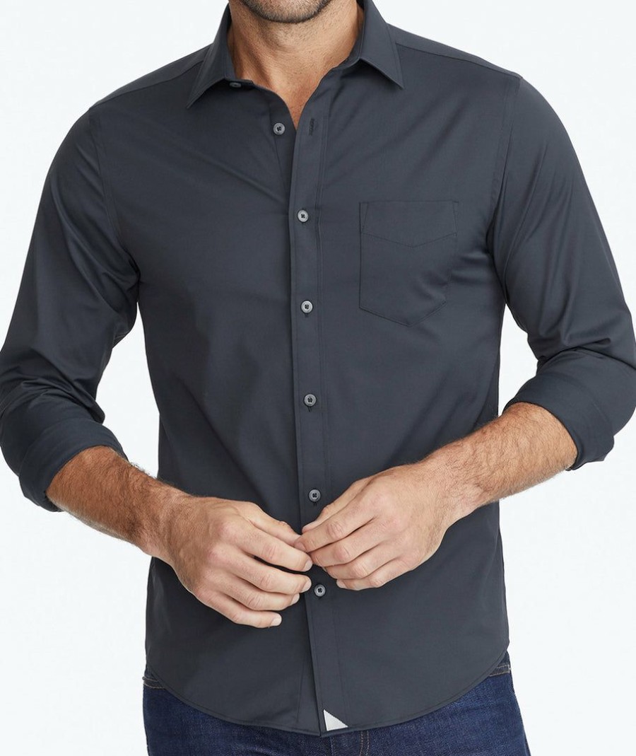 Men * | Top 10 Untuckit Wrinkle-Free Performance Gironde Shirt Black