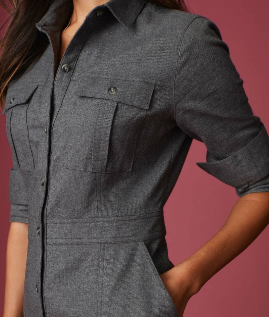 Women * | New Untuckit Dresses & Skirts Cotton Utility Portia Shirt Dress Grey