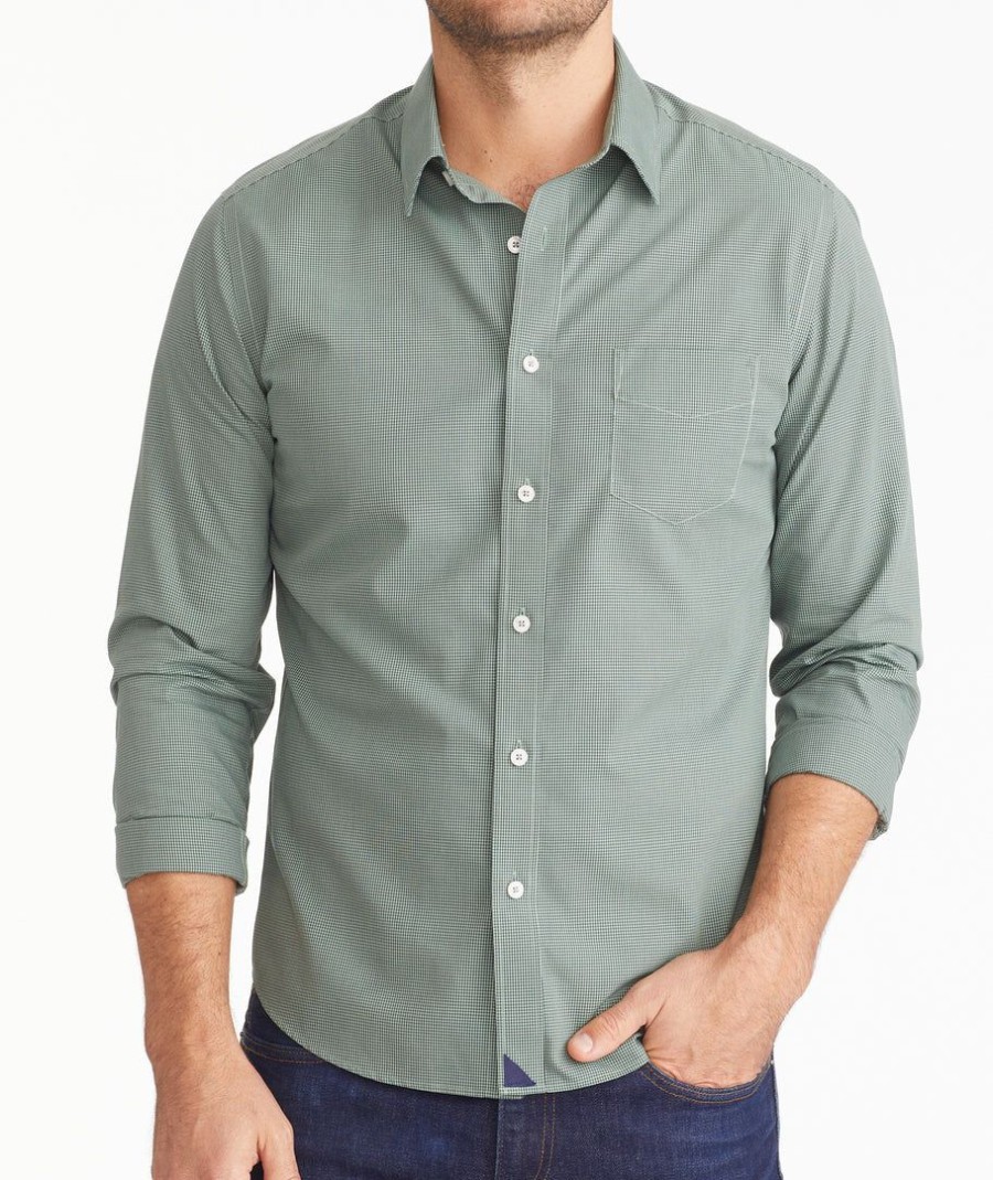 Men * | Budget Untuckit Button-Down Shirts Wrinkle-Free Marcasin Shirt Green