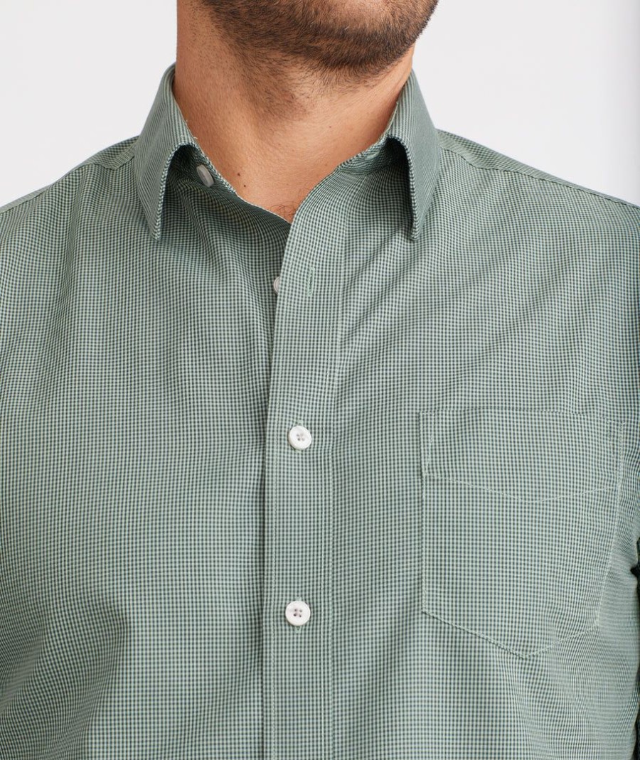 Men * | Budget Untuckit Button-Down Shirts Wrinkle-Free Marcasin Shirt Green