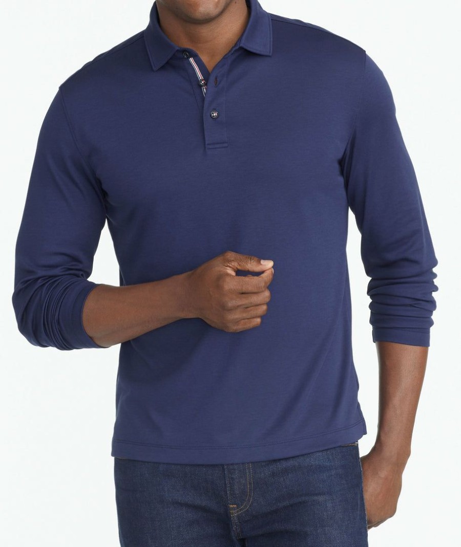 Men * | Best Reviews Of Untuckit Polos Wrinkle-Free Damaschino Long-Sleeve Polo Navy