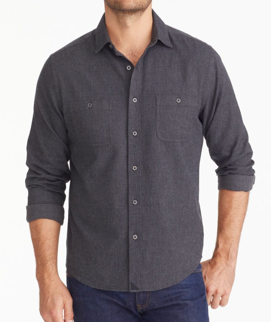 Men * | Wholesale Untuckit Button-Down Shirts Hemsworth Flannel Shirt Dark Grey