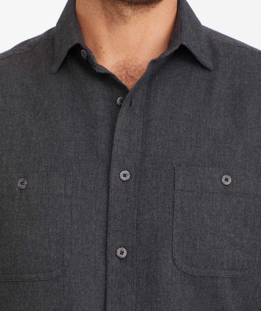 Men * | Wholesale Untuckit Button-Down Shirts Hemsworth Flannel Shirt Dark Grey