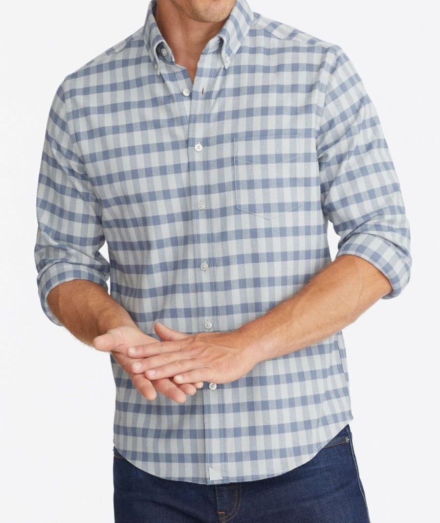 Men * | Cheap Untuckit Button-Down Shirts Wrinkle-Free Performance Flannel Archie Shirt Blue