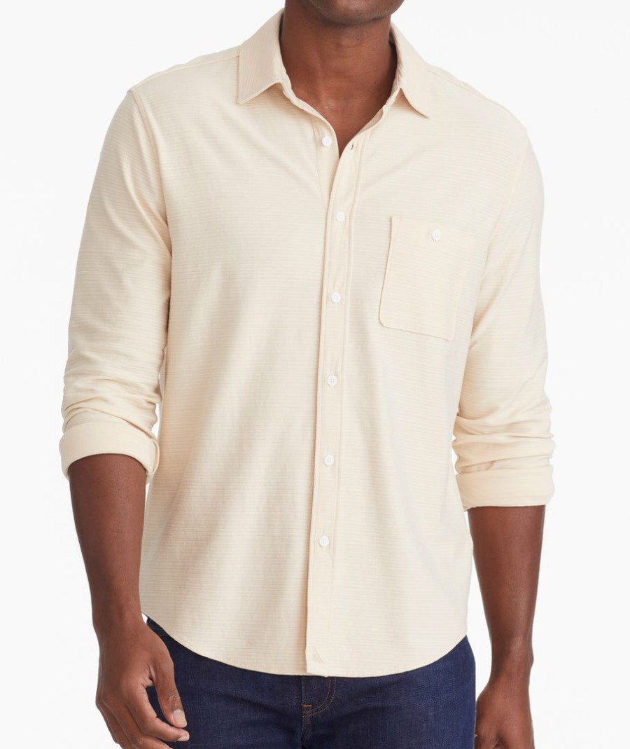 Men * | Hot Sale Untuckit Ribbed Knit Button-Down Tan