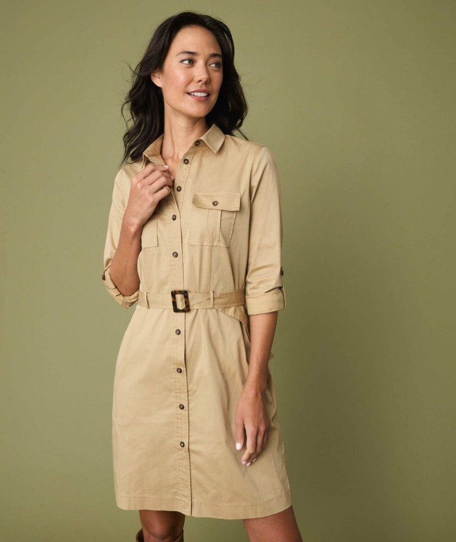 Women * | Buy Untuckit Kaia Safari Shirt Dress Dresses & Skirts Tan