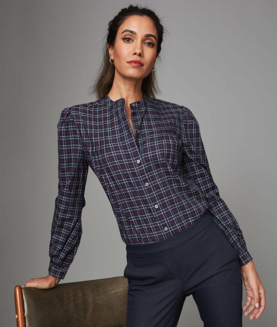 Women * | Best Deal Untuckit Plaid Tara Shirt Shirts Navy