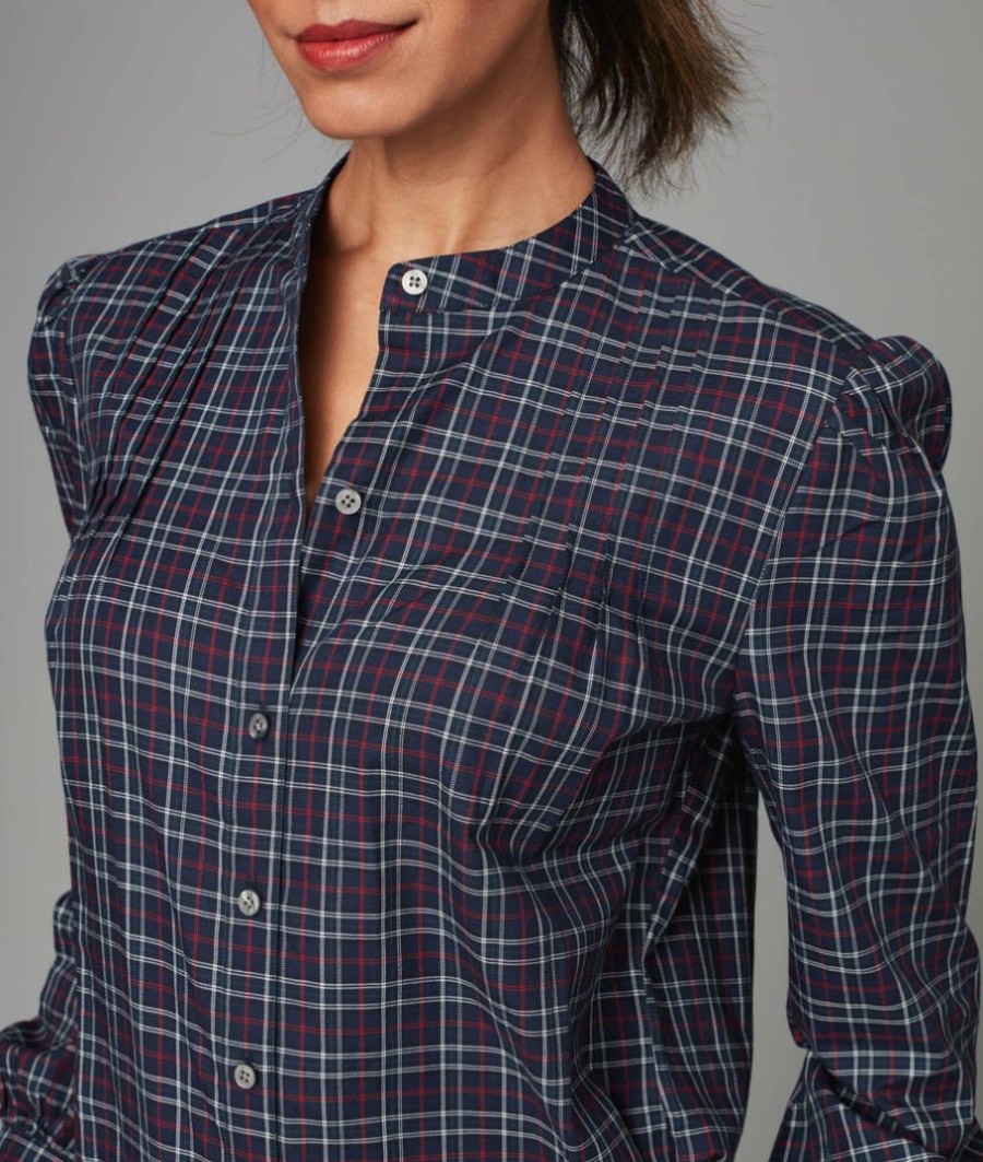 Women * | Best Deal Untuckit Plaid Tara Shirt Shirts Navy