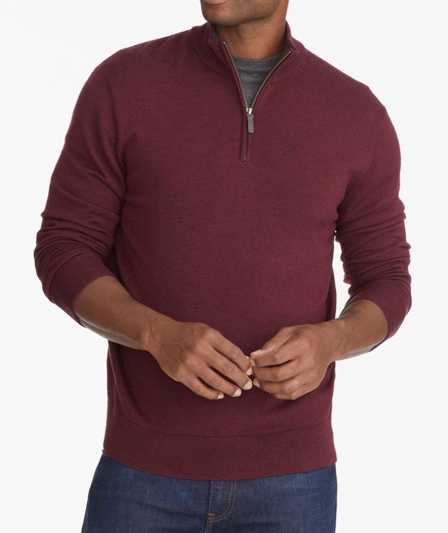 Men * | Deals Untuckit Sweaters & Sweatshirts Merino Wool Quarter-Zip Sweater Mid Red