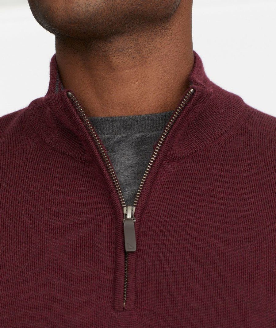 Men * | Deals Untuckit Sweaters & Sweatshirts Merino Wool Quarter-Zip Sweater Mid Red