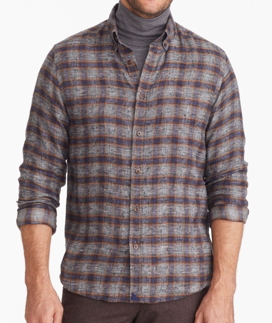 Men * | Coupon Untuckit Button-Down Shirts Linen Flannel Zermatt Vrony Shirt Navy