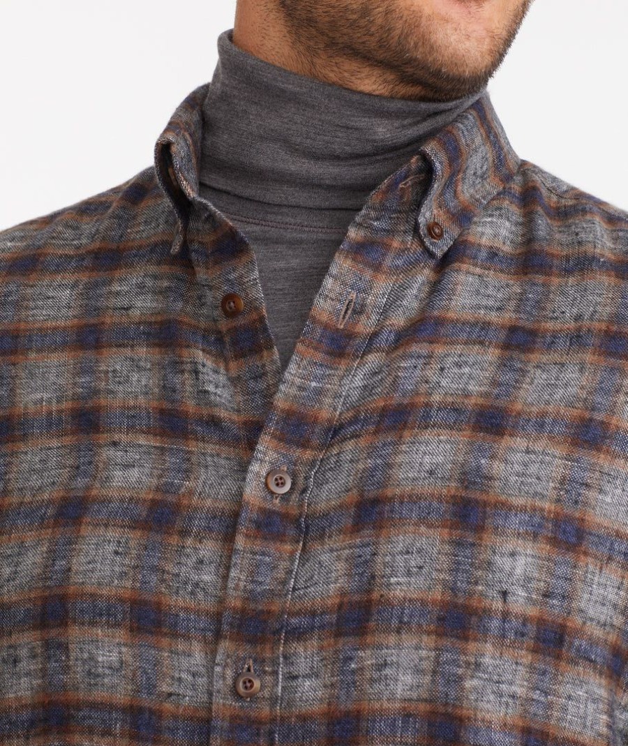 Men * | Coupon Untuckit Button-Down Shirts Linen Flannel Zermatt Vrony Shirt Navy