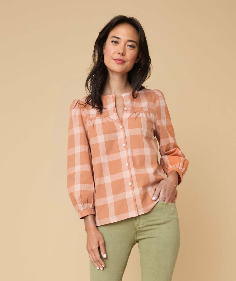 Women * | Brand New Untuckit Shirts Cotton Collarless Beatrice Shirt Orange