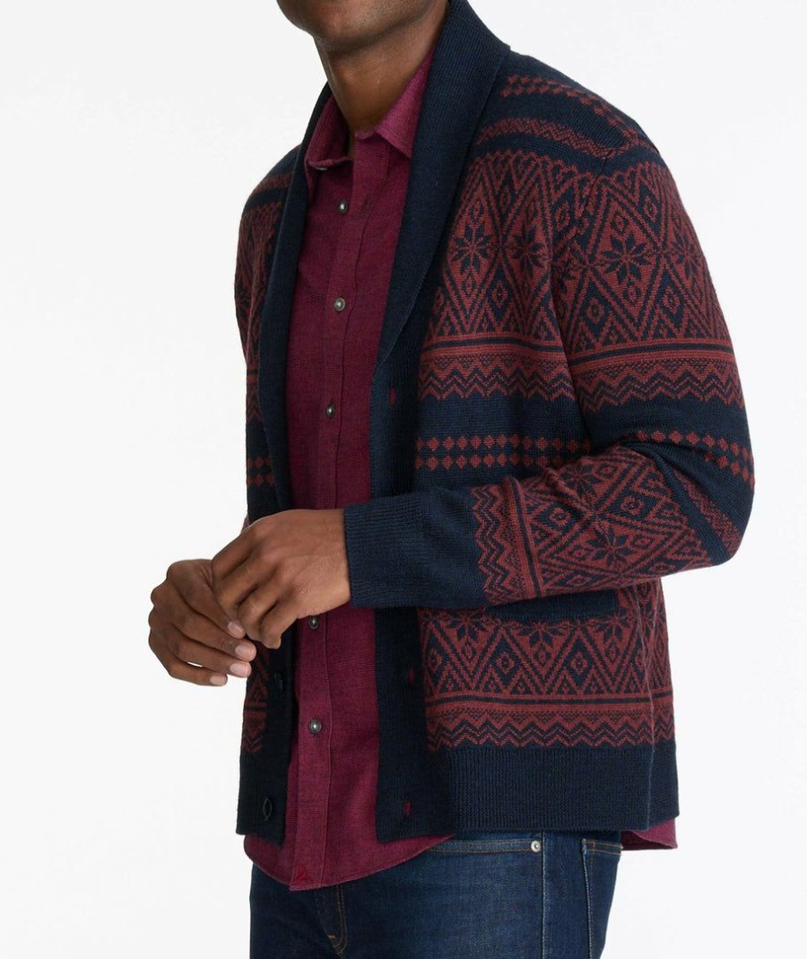 Men * | Coupon Untuckit Fair Isle Cardigan Sweater Dark Red