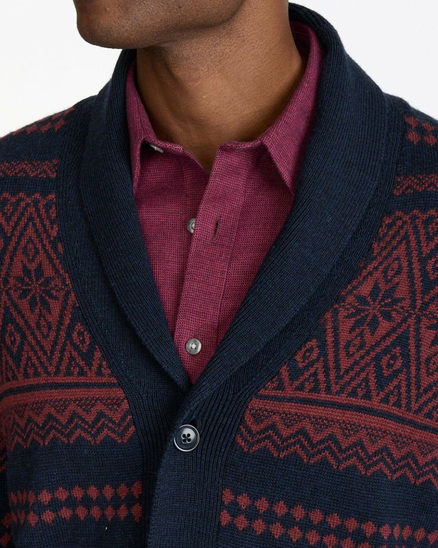 Men * | Coupon Untuckit Fair Isle Cardigan Sweater Dark Red