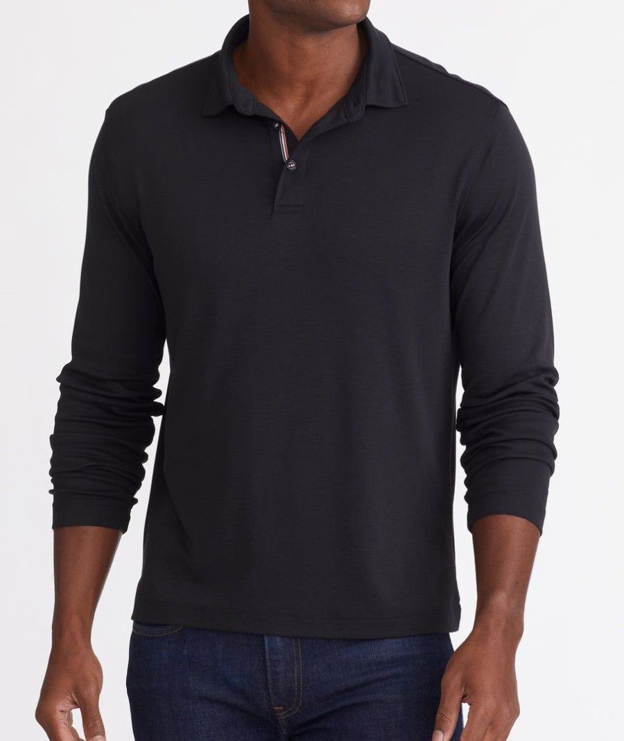 Men * | Buy Untuckit Wrinkle-Free Damaschino Long-Sleeve Polo Polos Black