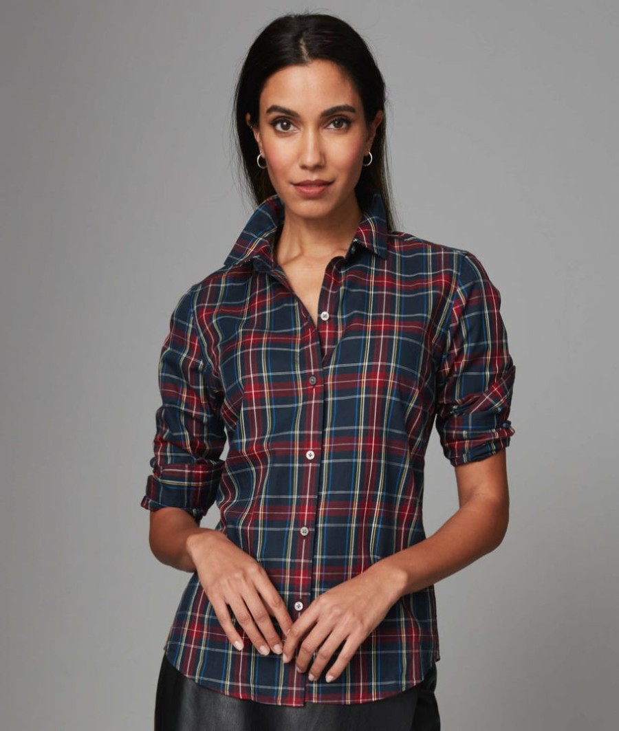 Women * | Top 10 Untuckit Icon Plaid Sadie Shirt Navy