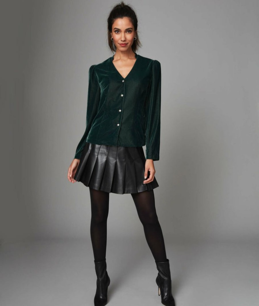 Women * | Budget Untuckit Shirts Velvet Gabby Shirt Green