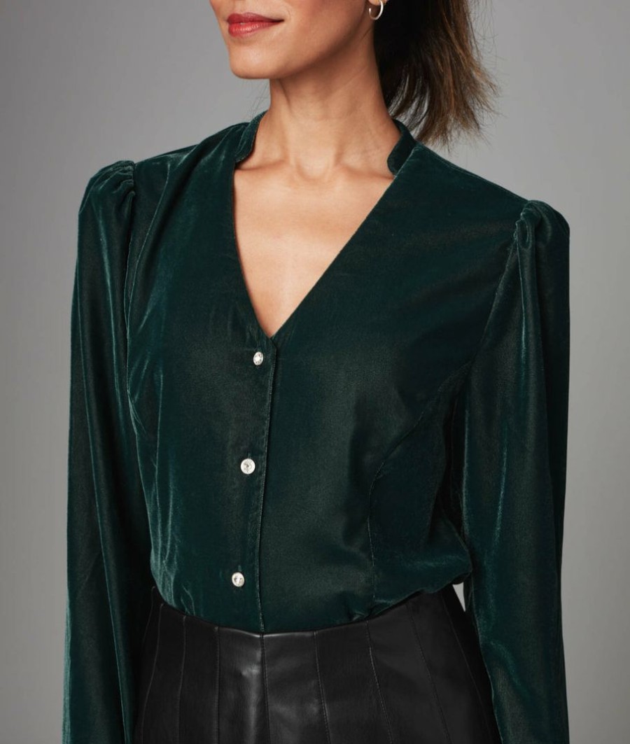 Women * | Budget Untuckit Shirts Velvet Gabby Shirt Green