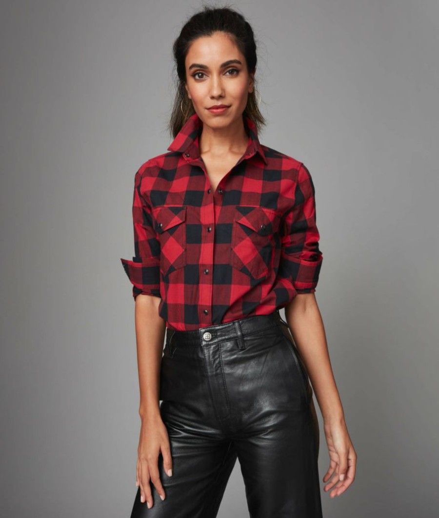 Women * | Best Sale Untuckit Buffalo Check Dylan Shirt Shirts Red