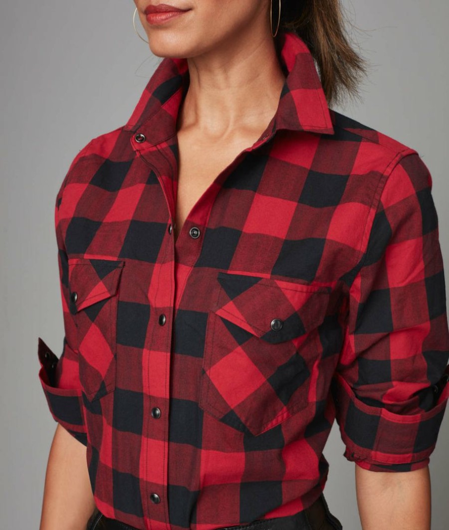 Women * | Best Sale Untuckit Buffalo Check Dylan Shirt Shirts Red