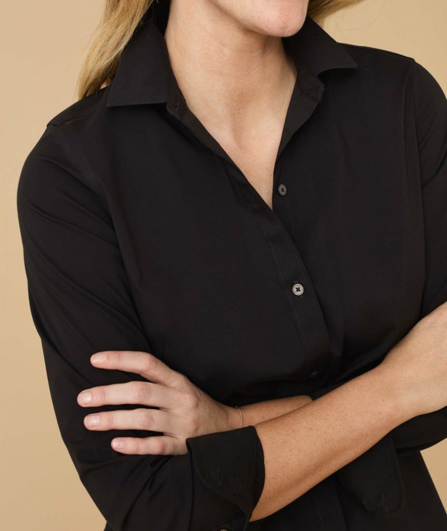 Women * | Discount Untuckit Shirts Wrinkle-Free Stretch Cotton Bella Shirt Black