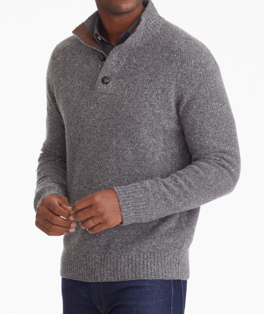 Men * | Top 10 Untuckit Button-Neck Donegal Sweater Grey