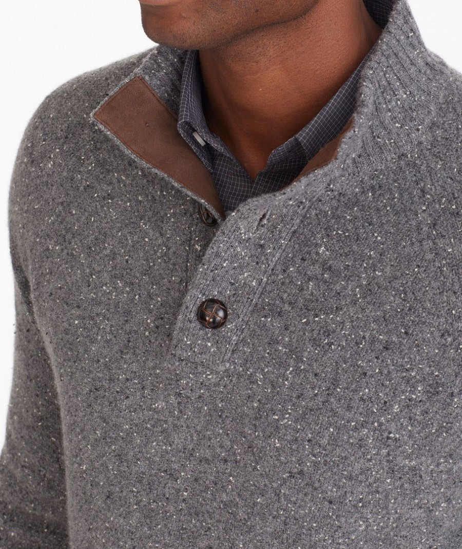 Men * | Top 10 Untuckit Button-Neck Donegal Sweater Grey ~ Weclothisale