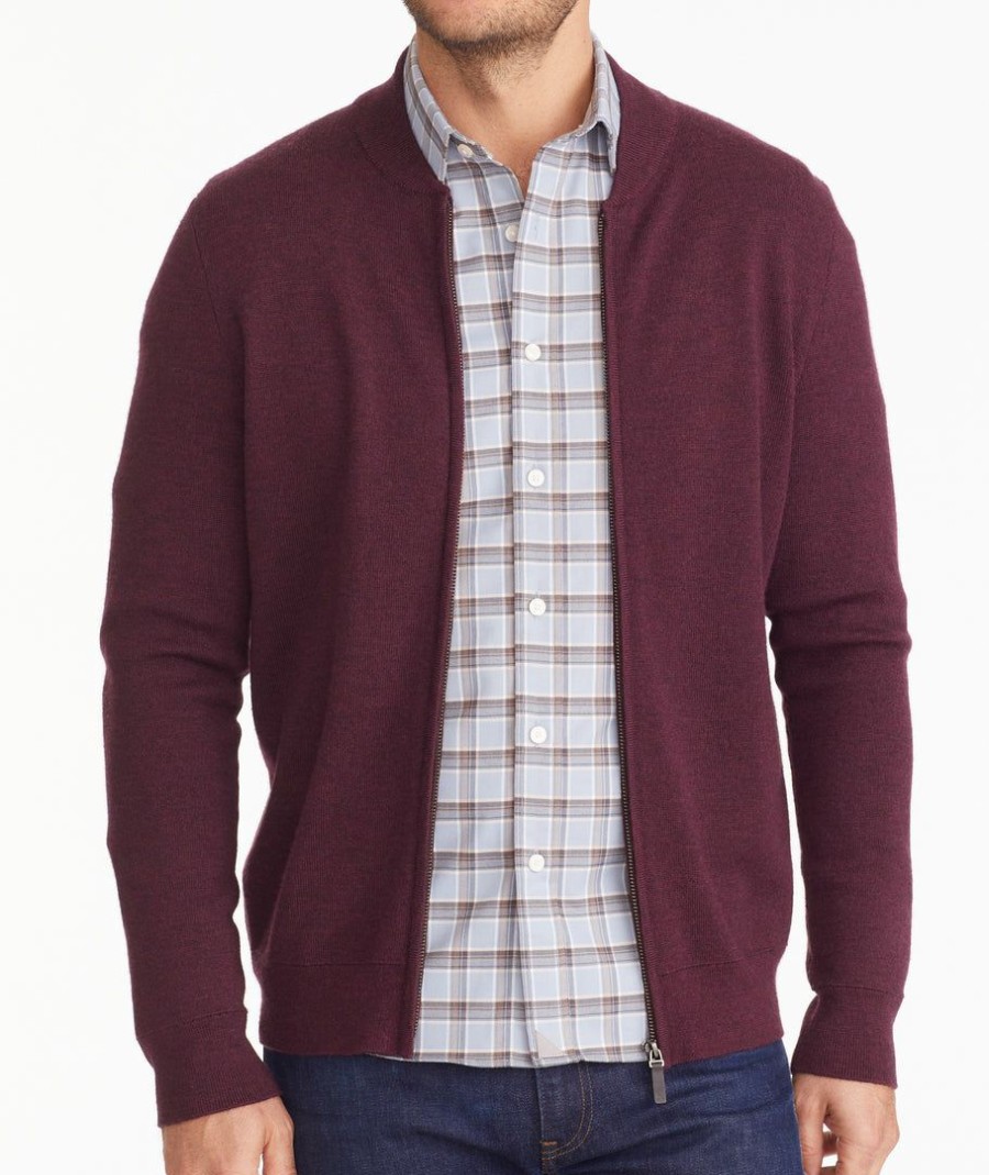 Men * | Discount Untuckit Merino Wool Full-Zip Sweater Sweaters & Sweatshirts Maroon