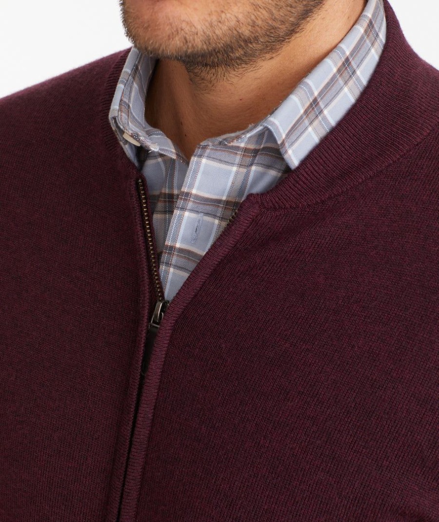 Men * | Discount Untuckit Merino Wool Full-Zip Sweater Sweaters & Sweatshirts Maroon