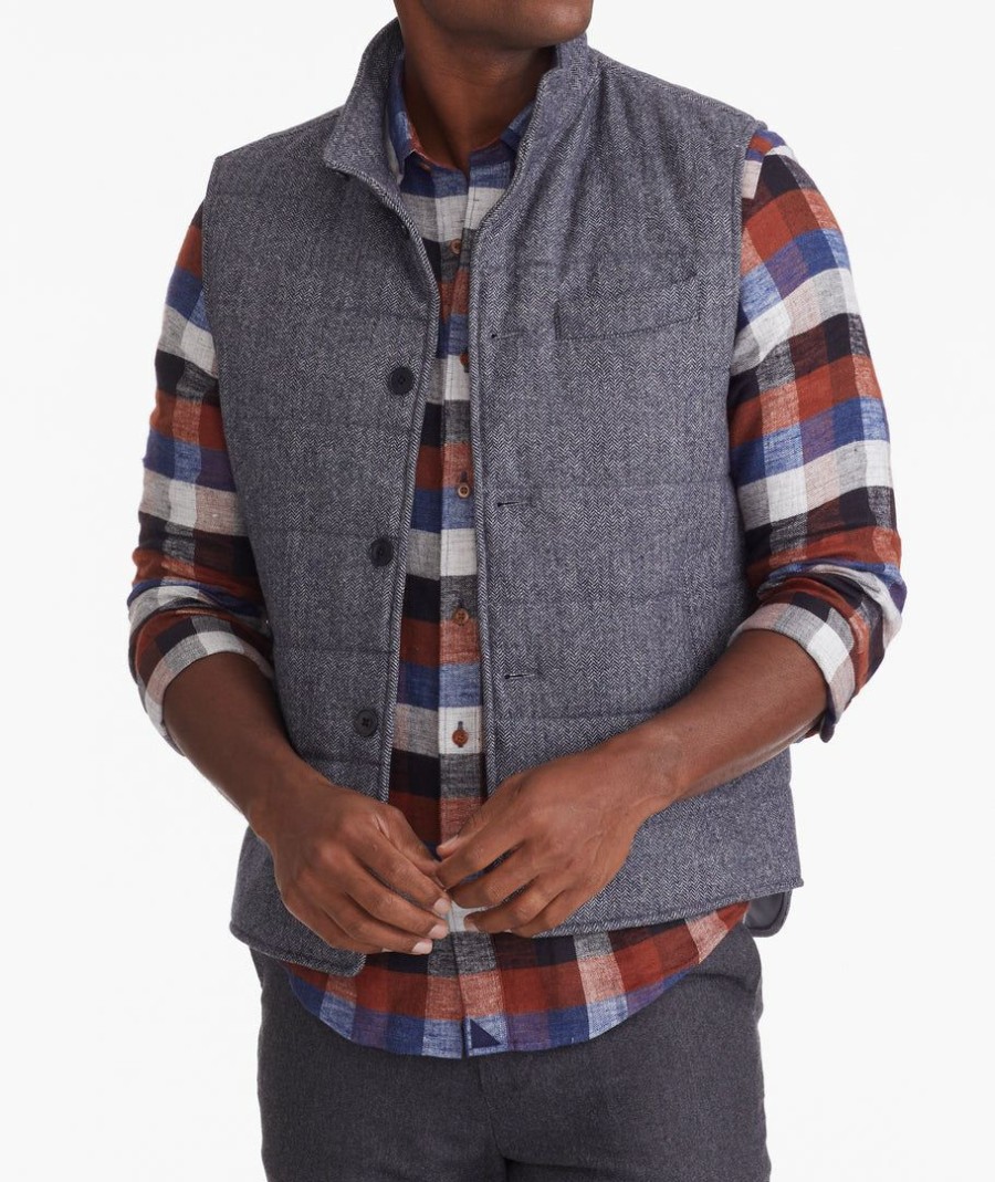 Men * | Best Deal Untuckit Italian Wool Zermatt Vest Outerwear Navy