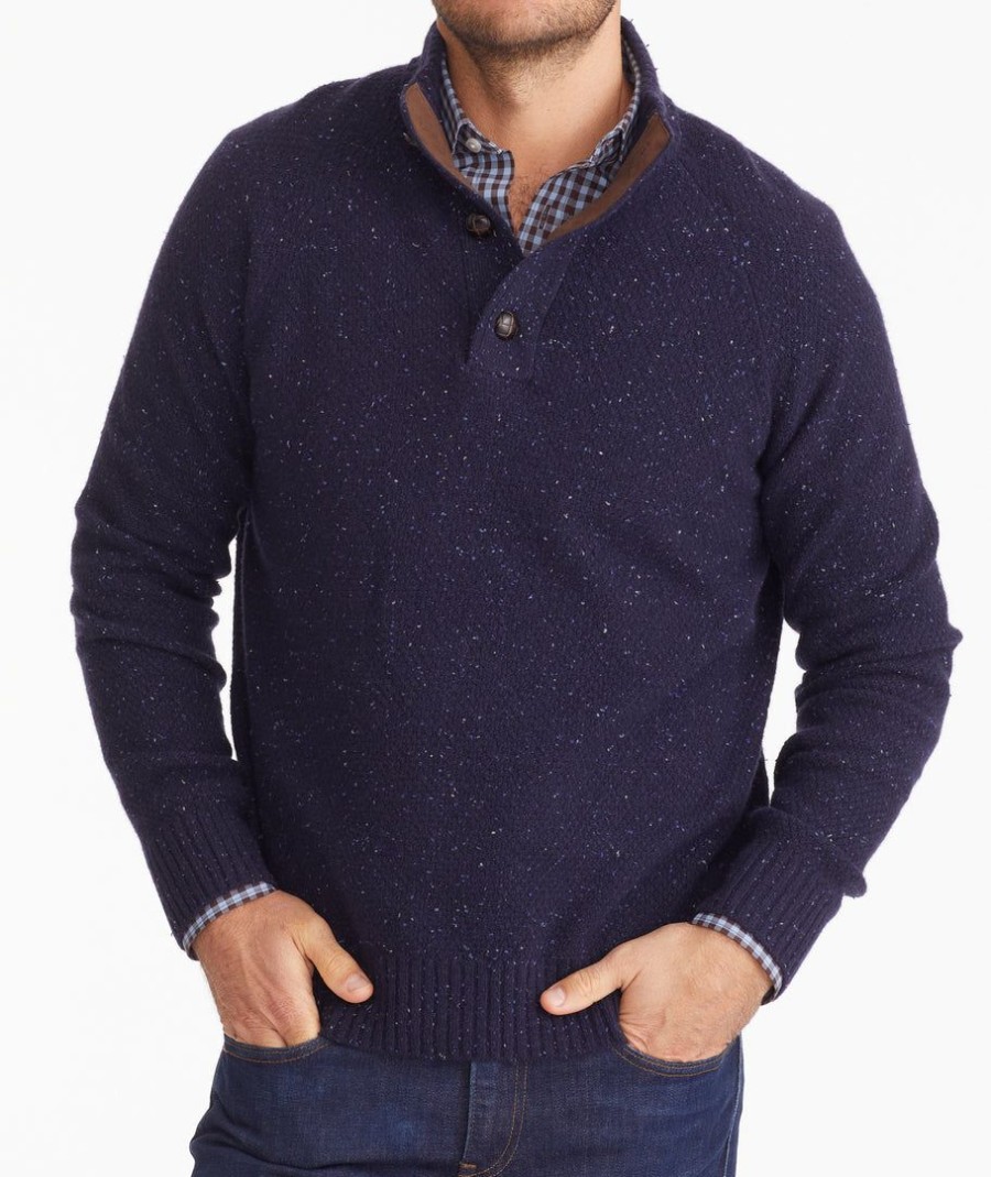 Men * | Best Pirce Untuckit Button-Neck Donegal Sweater Sweaters & Sweatshirts Navy