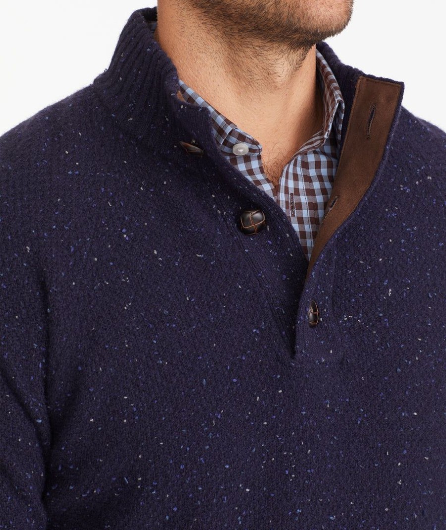 Men * | Best Pirce Untuckit Button-Neck Donegal Sweater Sweaters & Sweatshirts Navy