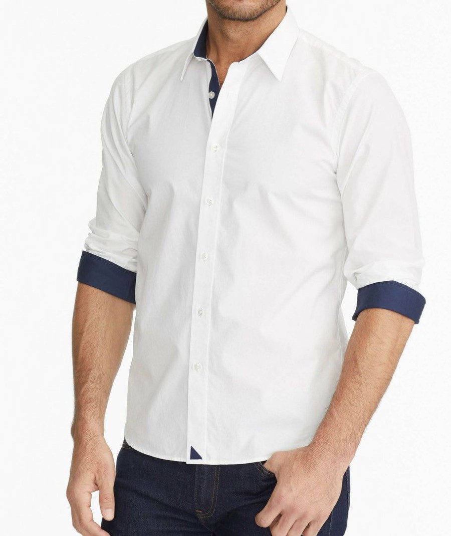 Men * | Top 10 Untuckit Wrinkle-Free Las Cases Special Shirt Button-Down Shirts White