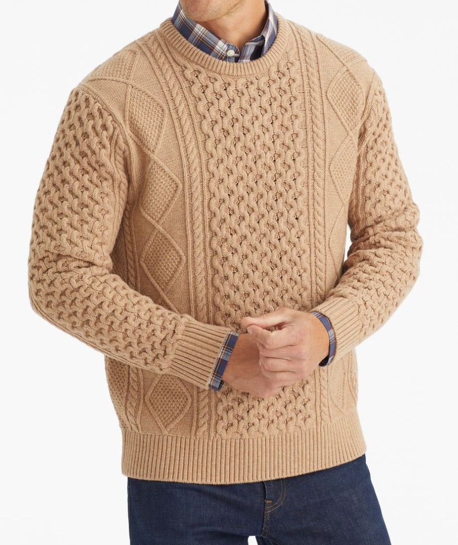 Men * | Best Deal Untuckit Sweaters & Sweatshirts Cable Knit Sweater Tan