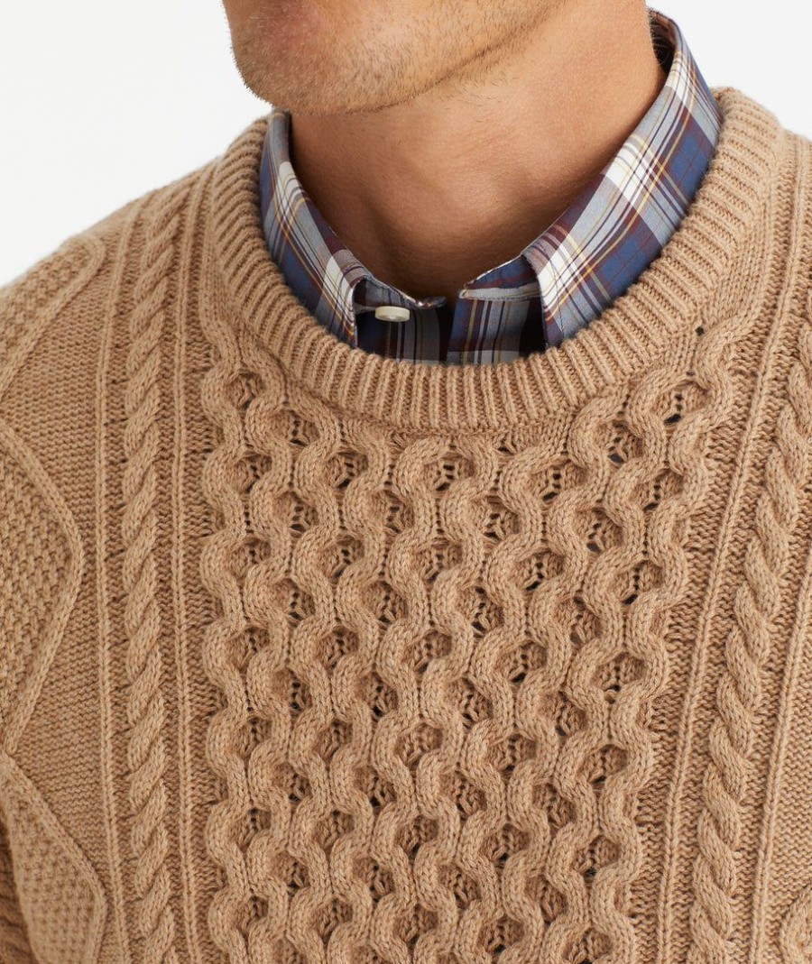 Men * | Best Deal Untuckit Sweaters & Sweatshirts Cable Knit Sweater Tan