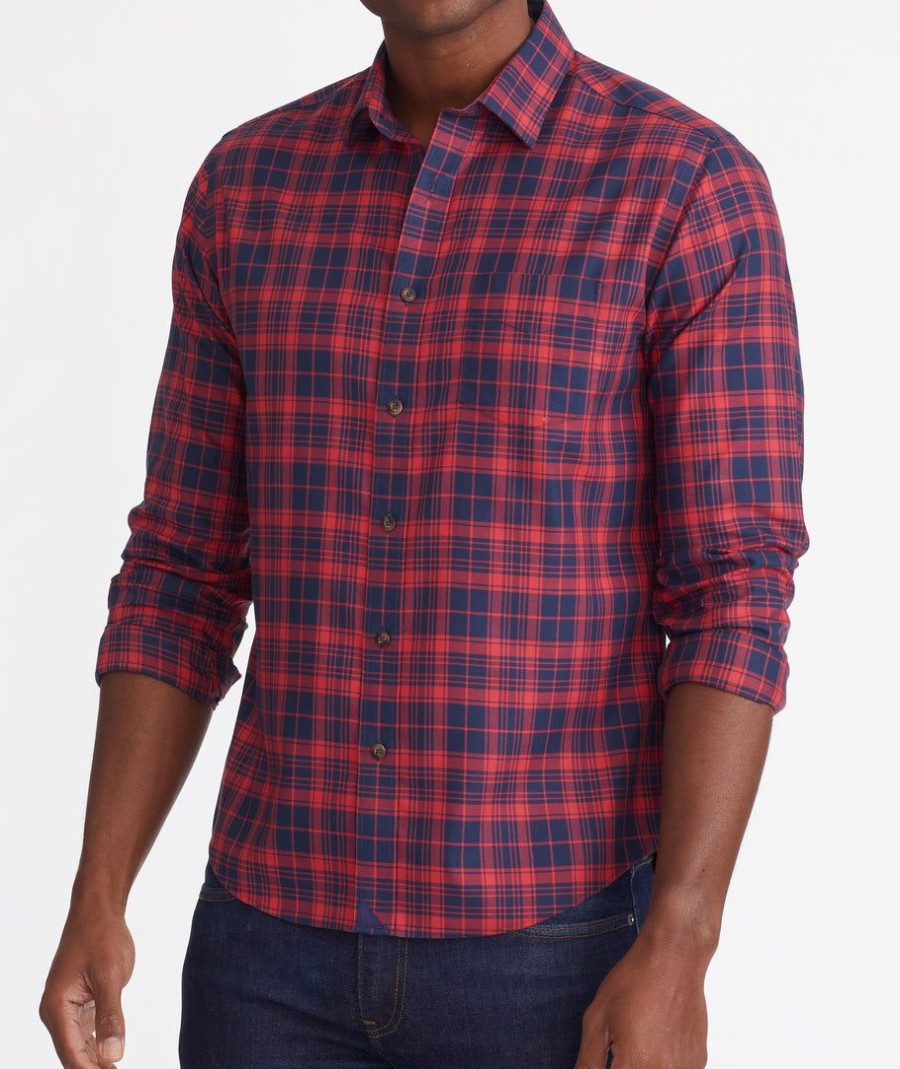 Men * | Promo Untuckit Button-Down Shirts Wrinkle-Free Vinho Shirt Red