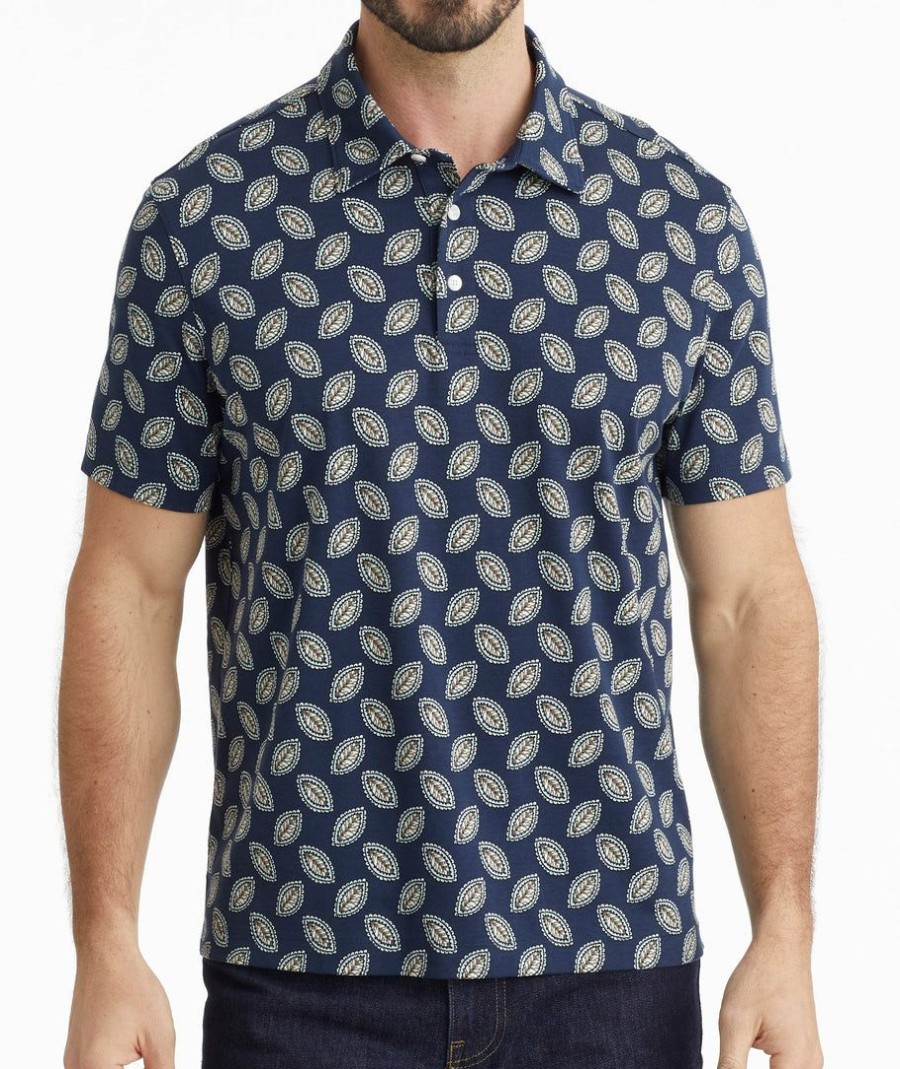 Men * | Promo Untuckit Wrinkle-Free Printed Polo Navy