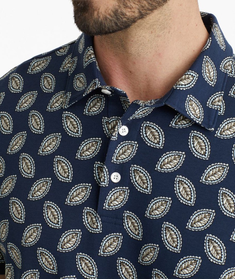 Men * | Promo Untuckit Wrinkle-Free Printed Polo Navy