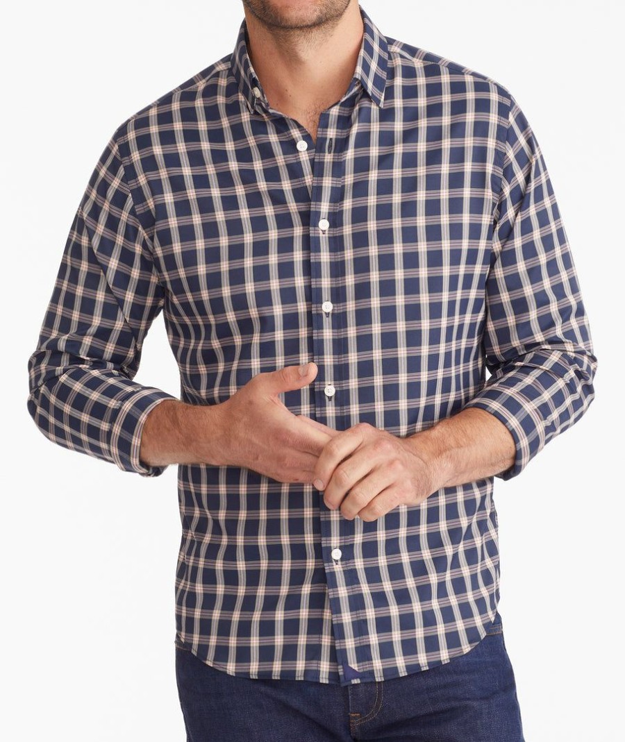 Men * | Coupon Untuckit Wrinkle-Free Performance Dorin Shirt Button-Down Shirts Navy