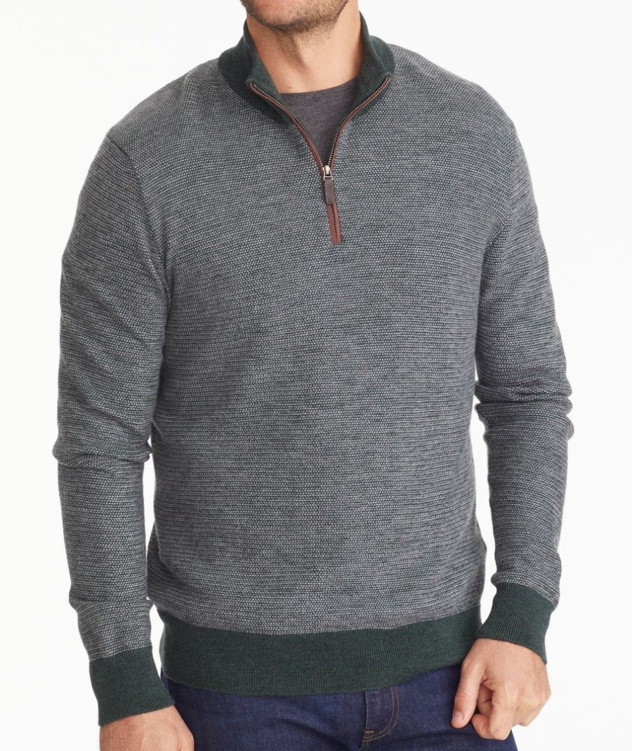 Men * | Outlet Untuckit Sweaters & Sweatshirts Birdseye Merino Wool Quarter-Zip Sweater Green