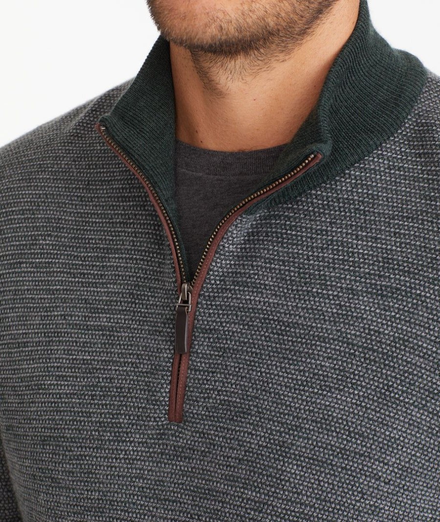 Men * | Outlet Untuckit Sweaters & Sweatshirts Birdseye Merino Wool Quarter-Zip Sweater Green