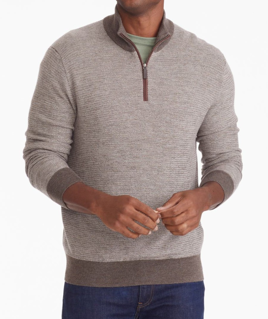 Men * | Outlet Untuckit Birdseye Merino Wool Quarter-Zip Sweater Light Brown