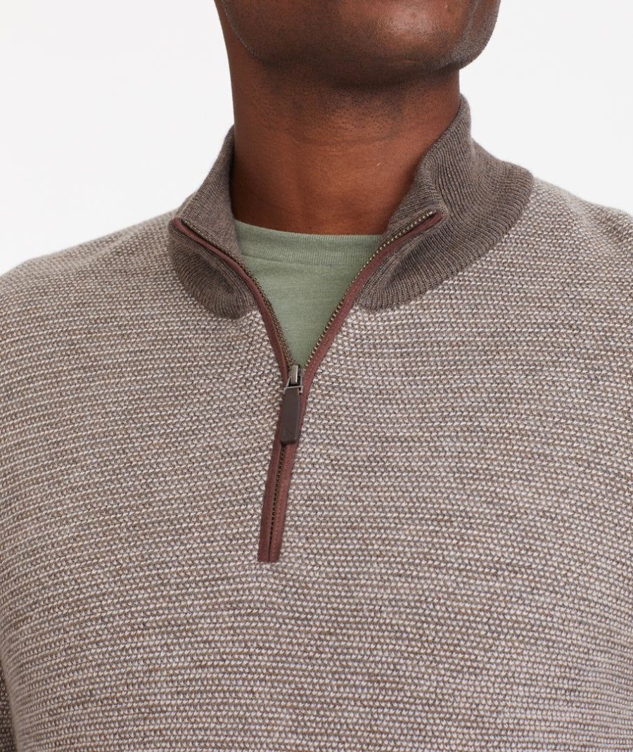 Men * | Outlet Untuckit Birdseye Merino Wool Quarter-Zip Sweater Light Brown