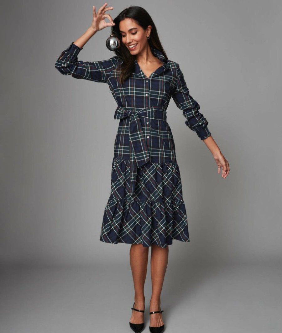 Women * | Outlet Untuckit Plaid Tiered Dara Dress Dresses & Skirts Navy