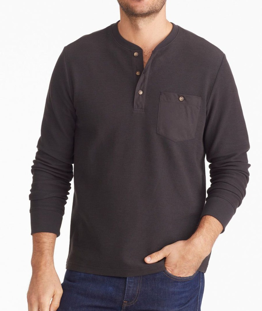 Men * | Flash Sale Untuckit Waffle Long-Sleeve Henley Black