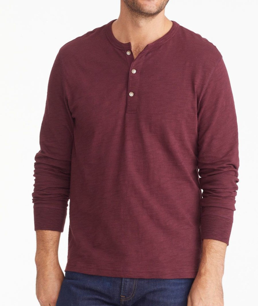 Men * | Best Pirce Untuckit Slub Cotton Henley Tees & Henleys Maroon