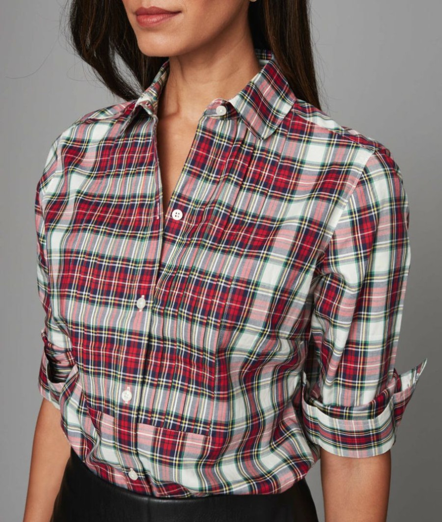 Women * | Budget Untuckit Stewart Plaid Tuxedo Belinda Shirt Shirts White